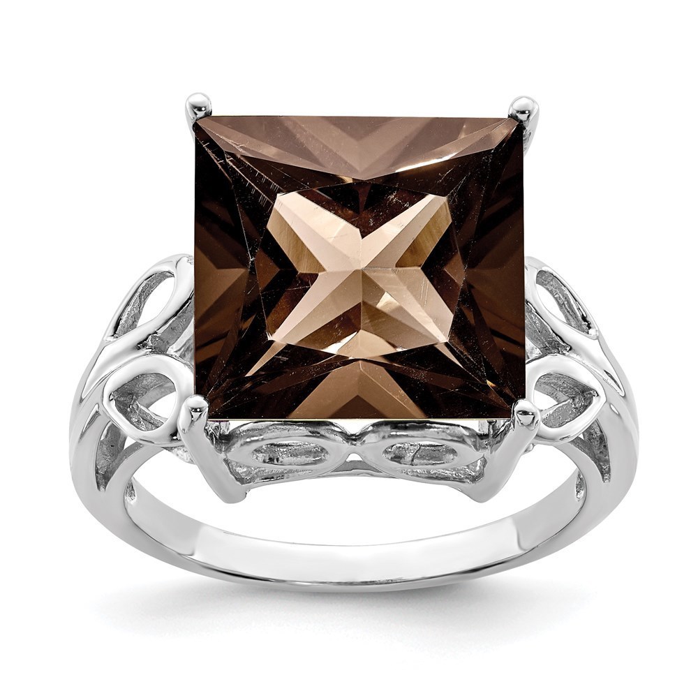 925 Sterling Silver Rhodium Smoky Quartz Ring